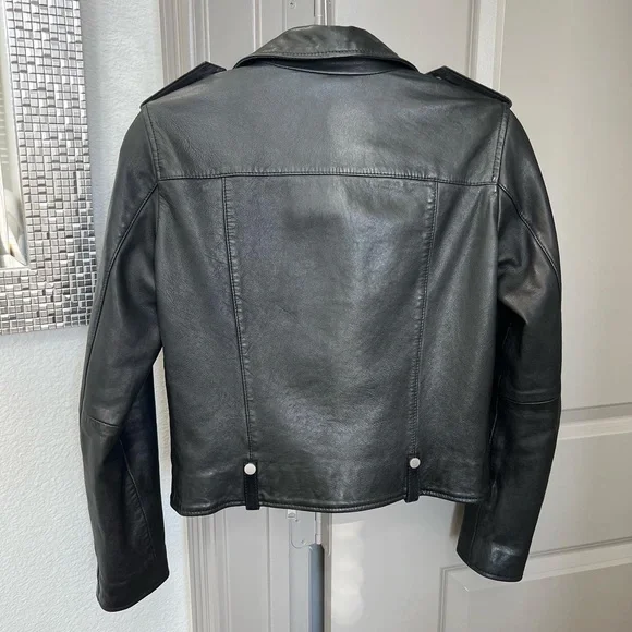 ALL SAINTS BLACK LEATHER JACKET SIZE 4 - Picture 2 of 6